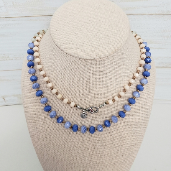 Glass Bead Tri Color Ombré Geometric Beads Long Necklace - Picture 3 of 10